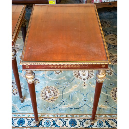 154 - LOW TABLES, a pair, Brazilian mahogany with gilt detail and inset glass tops, each 42cm x 62cm x 58c... 