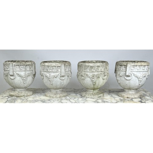 22 - JARDINIERES, a set of four, Neo Classical design composite stone with Greek key, grape vine and ring... 