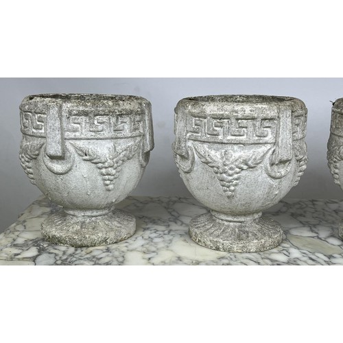 22 - JARDINIERES, a set of four, Neo Classical design composite stone with Greek key, grape vine and ring... 