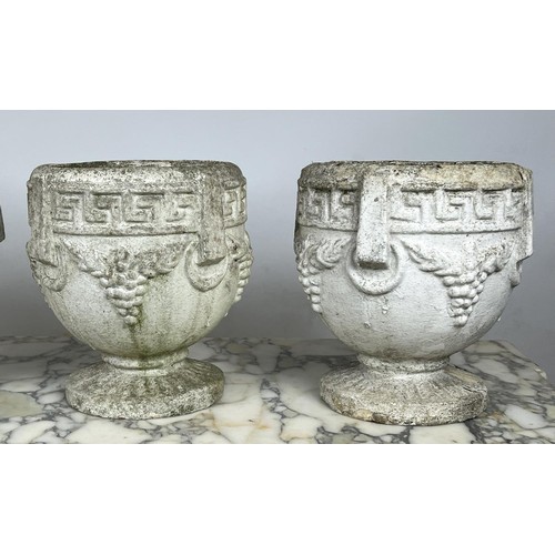 22 - JARDINIERES, a set of four, Neo Classical design composite stone with Greek key, grape vine and ring... 