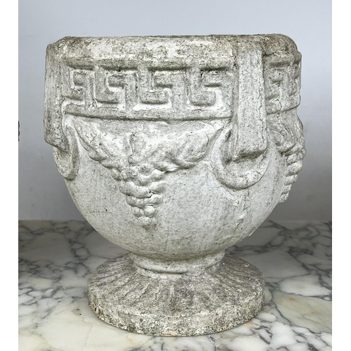 22 - JARDINIERES, a set of four, Neo Classical design composite stone with Greek key, grape vine and ring... 