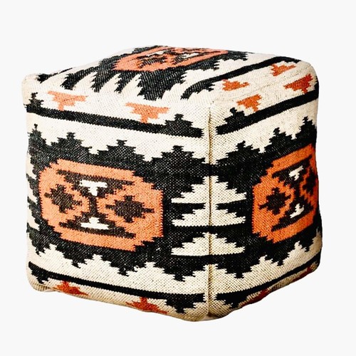 446 - POUFFE, of cubic form, kilim patterned upholstery, 54cm high.