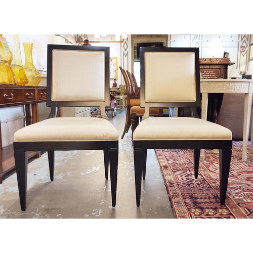 437 - DINING CHAIRS, a set of ten, with ebonised show frames of Art Deco influence, 55cm x 100cm H. (10)