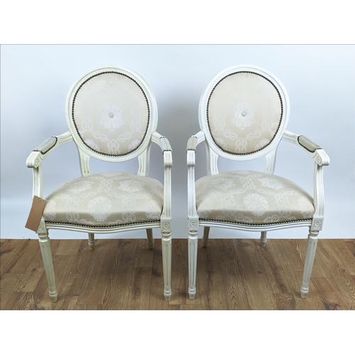 429 - FAUTEUILS, a pair, Louis XVI, cream painted frames and cream upholstery, 97cm high, 57cm wide, 50cm ... 