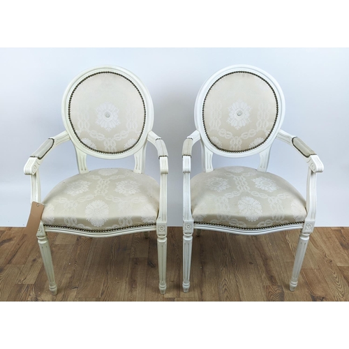 429 - FAUTEUILS, a pair, Louis XVI, cream painted frames and cream upholstery, 97cm high, 57cm wide, 50cm ... 