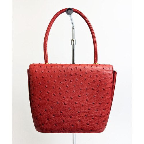 14A - AVRIL & MORIO PARIS VINTAGE BAGS, three, a coral color ostrich and leather, with flap closure and si... 