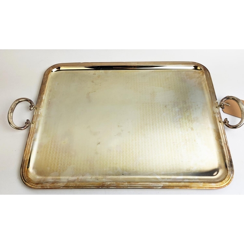 11 - CHRISTOFLE 'ALBI' SERVING TRAY, silver plated, twin handled form, 65cm long, 41cm wide, with covers.