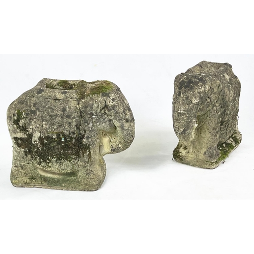 15 - BURMESE ELEPHANT PILLAR STANDS, a pair, well leathered, 42cm H 50cn x 20cm. (2)