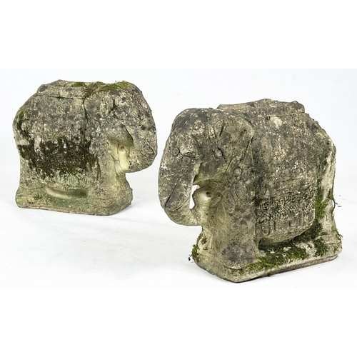 15 - BURMESE ELEPHANT PILLAR STANDS, a pair, well leathered, 42cm H 50cn x 20cm. (2)