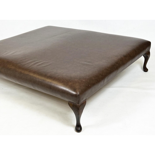163 - HEARTH STOOL, Georgian style rectangular tan leather raised on mahogany cabriole supports, 140cm x 1... 