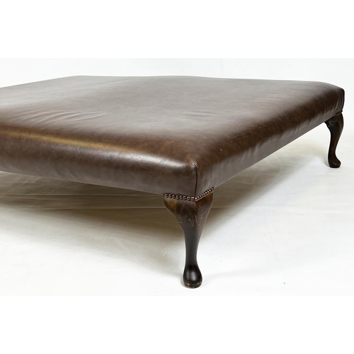 163 - HEARTH STOOL, Georgian style rectangular tan leather raised on mahogany cabriole supports, 140cm x 1... 