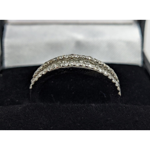 2 - AN 18CT WHITE GOLD DIAMOND HALF ETERNITY RING, channel set row of diamonds with diamond set shoulder... 