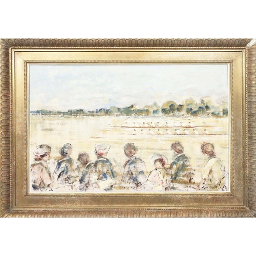 66 - WALTER JOHN BEAUVAIS (1942-1998), 'The Regatta, The Boat Race', oil on canvas, 49cm x 75cm, signed a... 