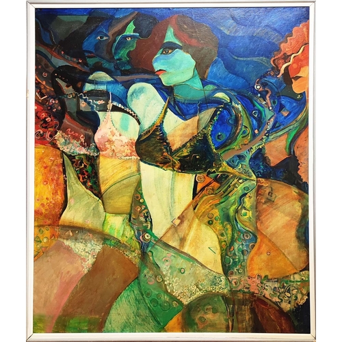 93 - EXPRESSIONIST SCHOOL 20TH CENTURY, Danseuses, Oil on board, 150cm x 120cm, framed.