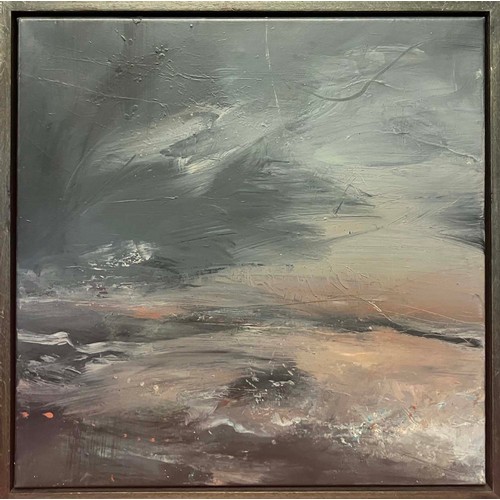 92 - JANET KERR, 'Evening Storm, Shetland', oil on canvas, 50cm x 50cm, signed and titled verso, a pair.