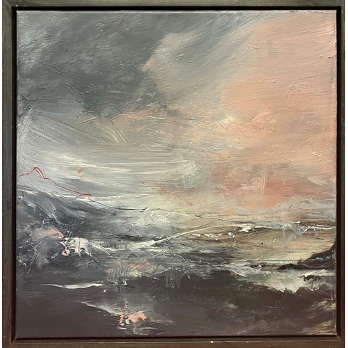 92 - JANET KERR, 'Evening Storm, Shetland', oil on canvas, 50cm x 50cm, signed and titled verso, a pair.