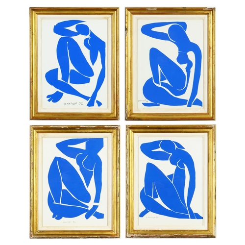 HENRY MATISSE, set of Four Blue Nudes in vintage gilt frames, Nu Bleu VI, Nu Bleu III, Nu Bleu XII. Nu Bleu IX
Original Lithographs from the 1954 edition after, Matisse's cut outs. Suite – The Last Works, printed by Mourlot
34.5 x 25 cm each. (4) (Subject to ARR - see Buyers Conditions)