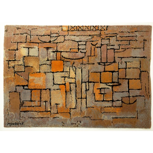 130A - RARE AXMINSTER PURE NEW WOOL RUG/WALL HANGING AFTER PIET MONDRIAN, Composition in grey and yellow, m... 