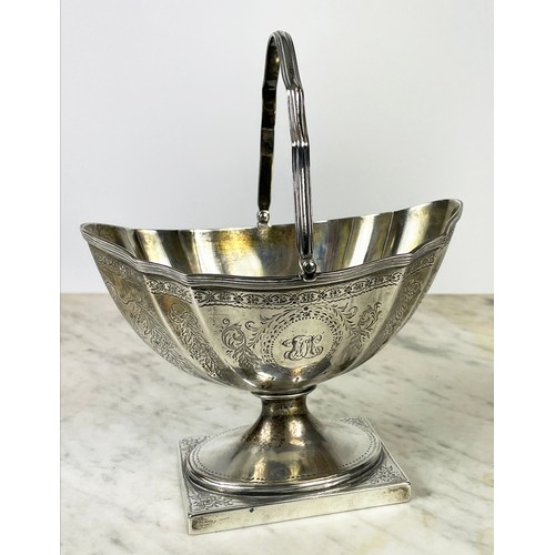 12A - GEORGIAN SILVER BON BON BASKET, Henry Chawner, London, 1795 approx 80z with engraved decoration alon... 