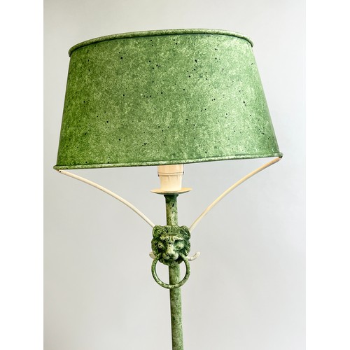 167 - CHAUMETTE TABLE LAMPS, French circa 1970's, Regency design verdigris metal with lion head detail, 61... 
