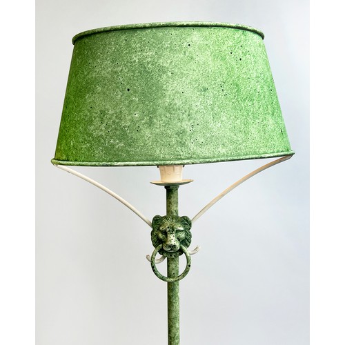 167 - CHAUMETTE TABLE LAMPS, French circa 1970's, Regency design verdigris metal with lion head detail, 61... 