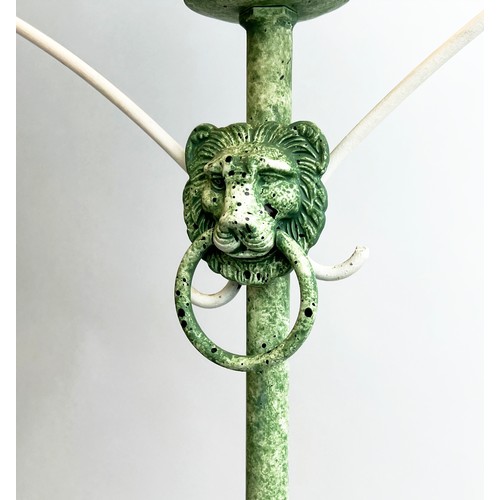 167 - CHAUMETTE TABLE LAMPS, French circa 1970's, Regency design verdigris metal with lion head detail, 61... 