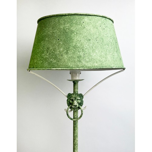 167 - CHAUMETTE TABLE LAMPS, French circa 1970's, Regency design verdigris metal with lion head detail, 61... 