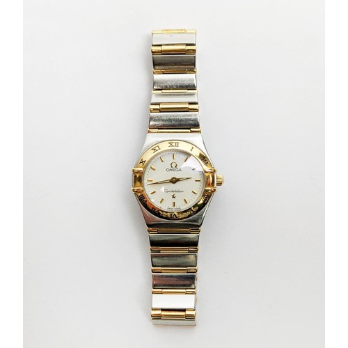 25A - OMEGA CONSTELLATION LADIES WATCH, stainless steel/gold plated, 56438865 to back, 6553/865 to strap.