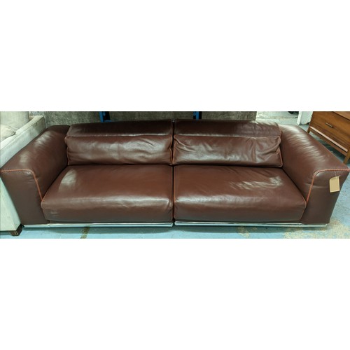 556 - ROCHE BOBOIS SOFA, stitched tan leather, 260cm W.