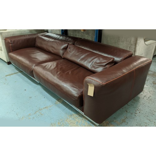 556 - ROCHE BOBOIS SOFA, stitched tan leather, 260cm W.