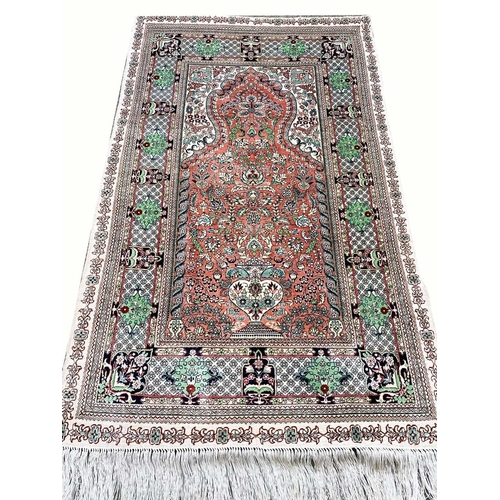 109 - FINE PURE SILK HEREKE DESIGN RUG, 130cm x 80cm.