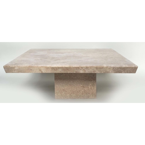 118 - TRAVERTINE LOW TABLE, 1970's Italian square marble on plinth support, 120cm x 120cm x 45cm H.