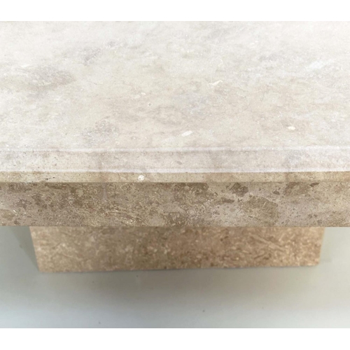 118 - TRAVERTINE LOW TABLE, 1970's Italian square marble on plinth support, 120cm x 120cm x 45cm H.