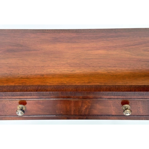 119 - HALL TABLE, George III design flame mahogany, rounded rectangular with frieze drawer, 122cm x 35cm x... 