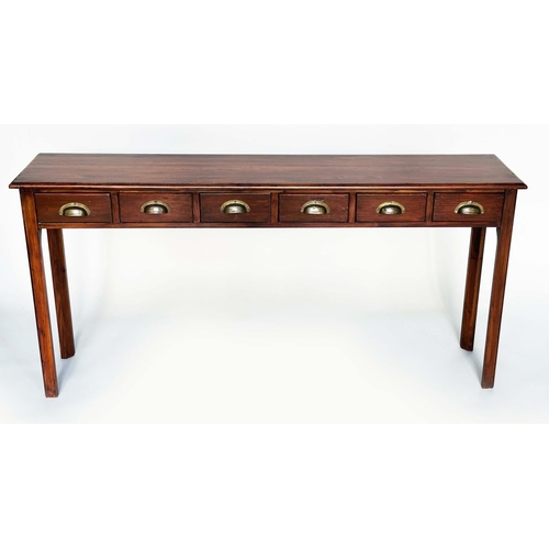 123 - HALL TABLE, Victorian style lacquered, shallow rectangular with six drawers and chamfered square sup... 