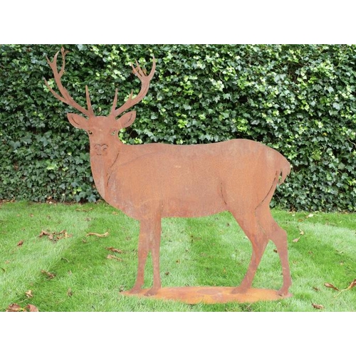 538 - GARDEN STAG FIGURES, a pair, oxidised metal, 135cm x 30cm. (2)