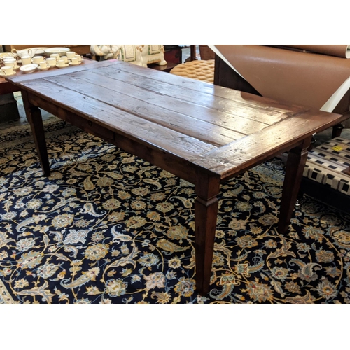 544 - FARMHOUSE TABLE, Lombok style, planked top with drawer to side, 78cm H x 205cm x 95cm.