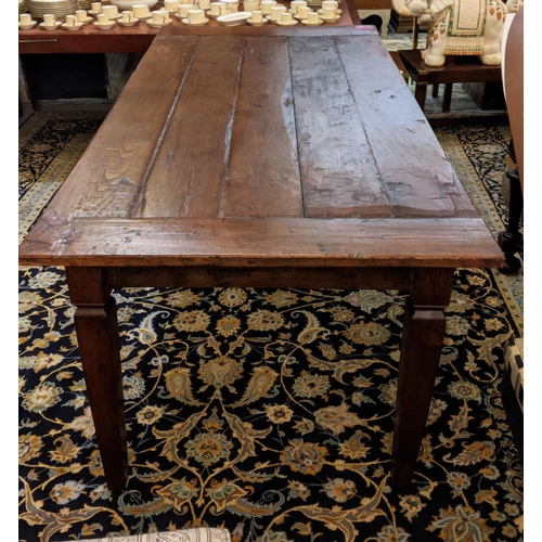 544 - FARMHOUSE TABLE, Lombok style, planked top with drawer to side, 78cm H x 205cm x 95cm.