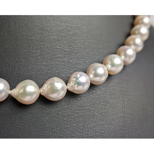 7 - CULTURED PEARL SINGLE STRAND NECKLACE, each pearl of round irregular form, 8mm diam approx, 14ct gol... 