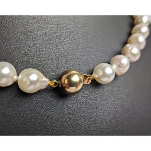 7 - CULTURED PEARL SINGLE STRAND NECKLACE, each pearl of round irregular form, 8mm diam approx, 14ct gol... 