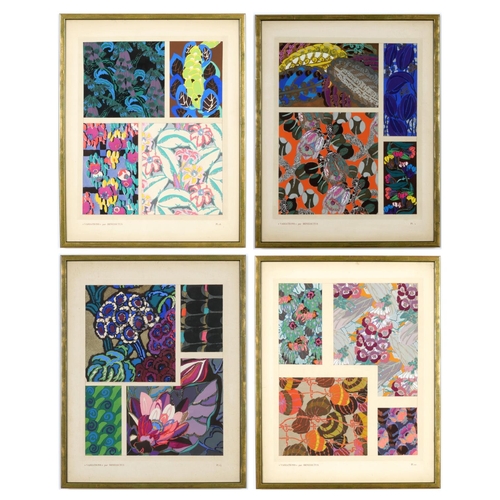 71 - EDOUARD BENEDICTUS, Flower Pochoir 1924, a set of four variations, pochoir  by Jean Saude, 39 x 31.5... 