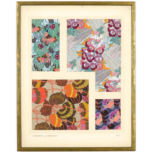 71 - EDOUARD BENEDICTUS, Flower Pochoir 1924, a set of four variations, pochoir  by Jean Saude, 39 x 31.5... 