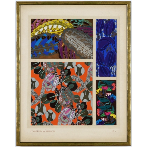 71 - EDOUARD BENEDICTUS, Flower Pochoir 1924, a set of four variations, pochoir  by Jean Saude, 39 x 31.5... 