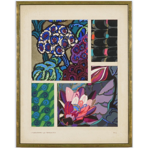 71 - EDOUARD BENEDICTUS, Flower Pochoir 1924, a set of four variations, pochoir  by Jean Saude, 39 x 31.5... 