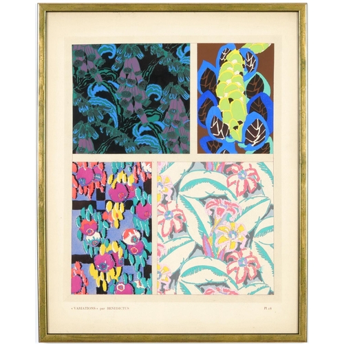 71 - EDOUARD BENEDICTUS, Flower Pochoir 1924, a set of four variations, pochoir  by Jean Saude, 39 x 31.5... 