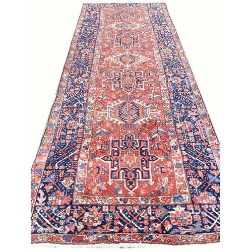 95 - ANTIQUE PERSIAN KARAJA CORRIDOR CARPET, 380cm x 140cm.