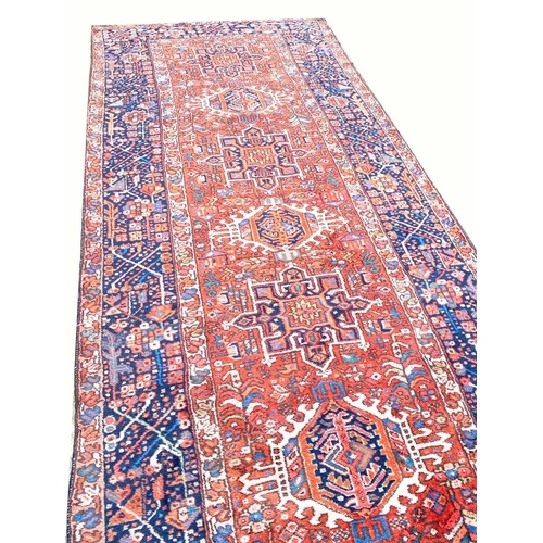 95 - ANTIQUE PERSIAN KARAJA CORRIDOR CARPET, 380cm x 140cm.