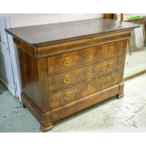 COMMODE, 92cm H x 128cm x 61cm, Louis Philippe mahogany with grey marble top above five drawers.