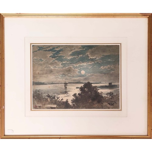 43 - MANNER OF ABRAHAM PETHER (1756-1812), 'Nocturne Shipping Scene', watercolour, 48cm x 59cm, overall, ... 