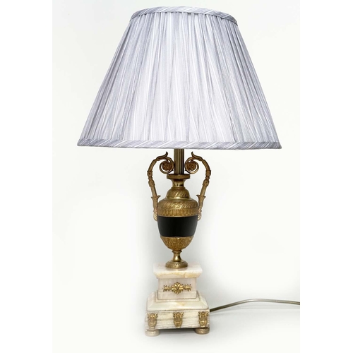 38 - TABLE LAMPS, a pair, Neoclassical form marble, ormolu and ormolu mounted of vase form and stepped pl... 